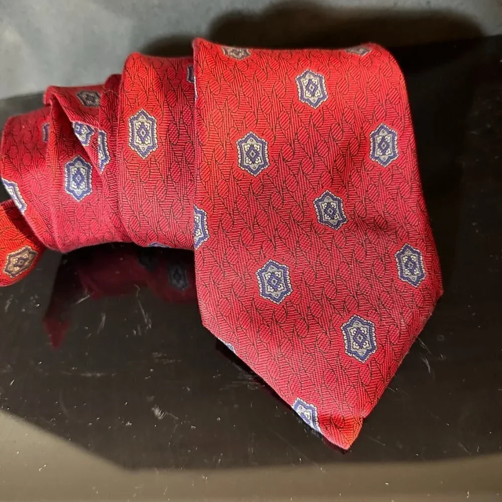Christian Dior Red Silk Tie Deep Modern Neckwear  Mid Century Modernist Diamonds
